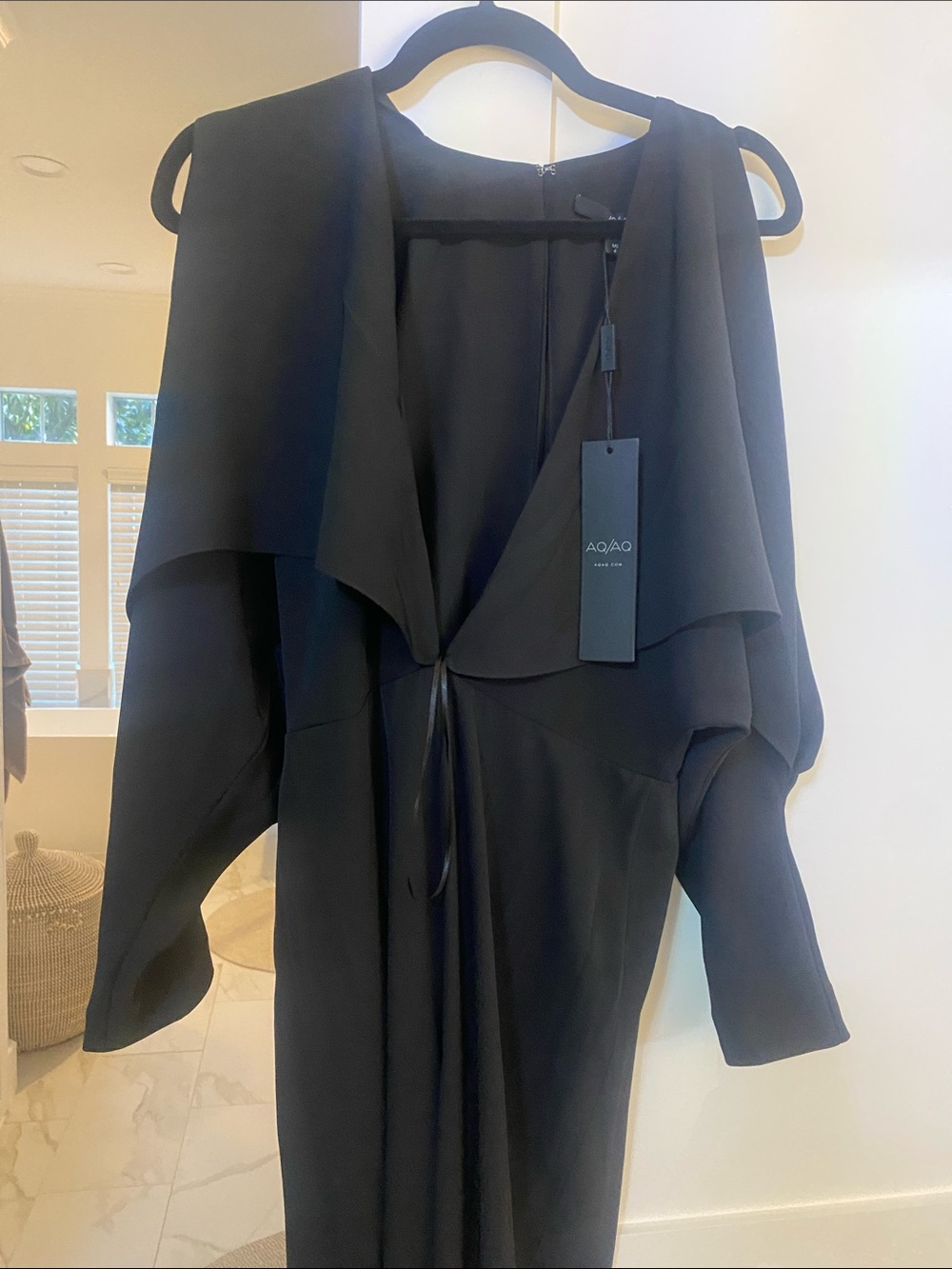 AQ/AQ Black Draped-Collar Jumpsuit with Waist Tie